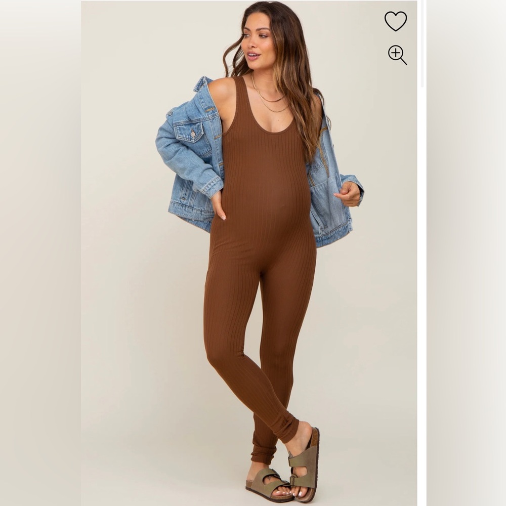 Mocha Ribbed Bodycon Maternity Jumpsuit